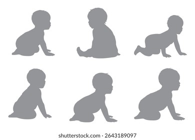 Menino e menina conjunto de silhuetas ícone. Ilustração vetorial de um conjunto de silhuetas de bebês. Design de bebês de menino e menina de variedade.