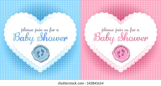boy and girl baby shower invitation cards with footprint wax seal