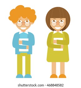Boy and girl. Back to school. Vector isolated illustration. Design for brochure, notebook, notepad, diary