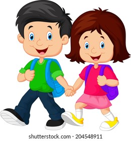 Boy and girl with backpacks