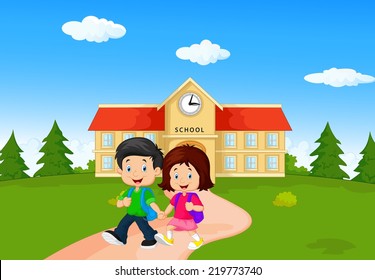 Boy and girl with backpacks
