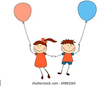 Boy and girl with balloons