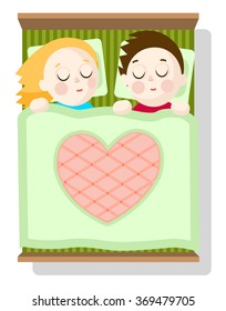 Boy and girl in the bed.