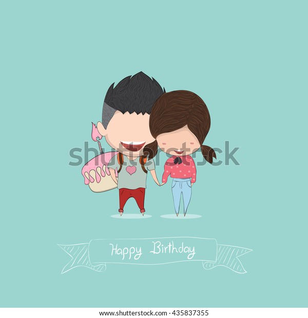 Boy Girl Birthday Cupcake Happy Birthday Stock Vector Royalty