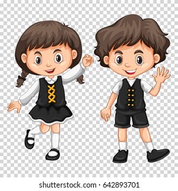 Boy and girl with black hair illustration