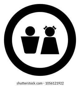 Boy and girl black icon in circle