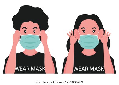 boy and girl in black shirt are wearing a surgical mask following wearing mask campaign
