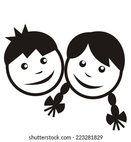 boy and girl, black silhouette, vector icon