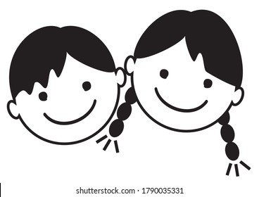 Boy and girl, black vector icon