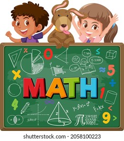 Boy and girl with blackboard of math formula illustration