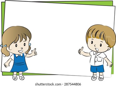 boy and girl with blank border
