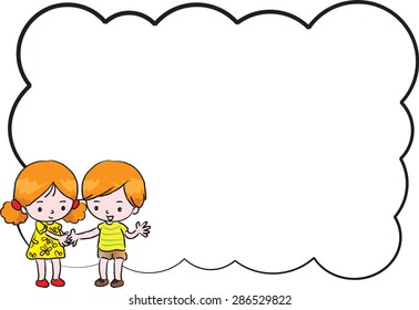 boy and girl in the blank speech bubble