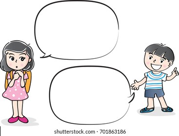 boy and girl with blank speech bubble