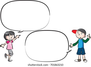 boy and girl with blank speech bubble