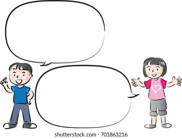 boy and girl with blank speech bubble