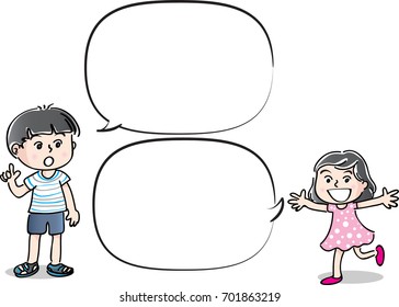 boy and girl with blank speech bubble