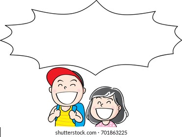 boy and girl with blank speech bubble