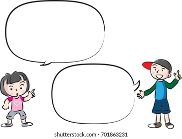 boy and girl with blank speech bubble