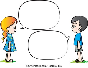 boy and girl with blank speech bubble