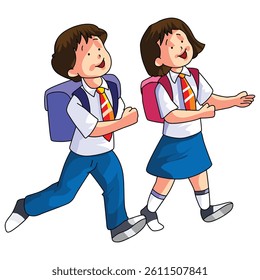 Boy and girl both talking while going to school