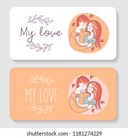 Boy and girl. Bride and groom. Love. Vector illustration in a linear fashion. Valentine's day card.