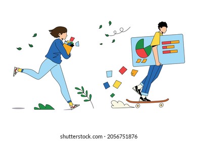 Boy and Girl Bring Data and Chart Illustration