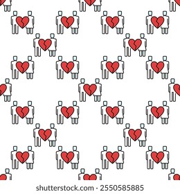 Boy and Girl with Broken Heart vector Emotional Grief colored seamless pattern