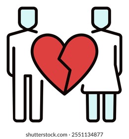 Boy and Girl with Broken Heart vector Emotional Grief colored icon or symbol