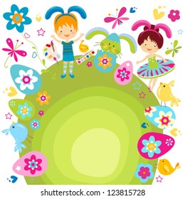boy and girl in bunny costume celebrating easter