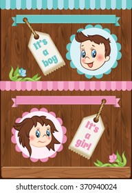 Boy and girl cartoon baby template