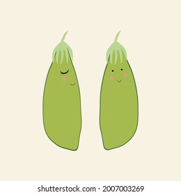 Boy and girl cartoon pea pods. Fall in love. Cuteness childish illustration. Modern trendy icon for textile, room design, children party.