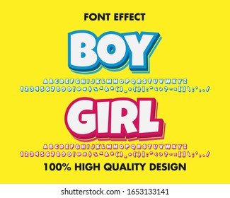 Boy and Girl Cartoon Text Effect for Title Cartoon, Sticker and T-Shirt. Premium Vector