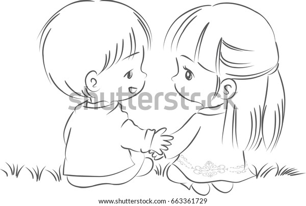 Boy Girl Cartoon Vector Drawing Image Vectorielle De Stock Libre De Droits