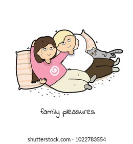 boy and girl and cat vector 