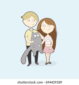 boy and girl and cat vector