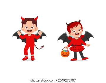 boy and girl celebrate halloween wear devil costume