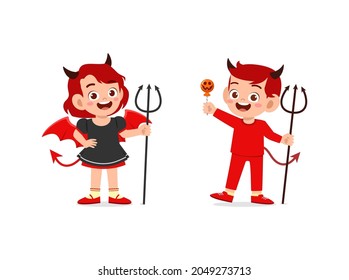 boy and girl celebrate halloween wear devil costume