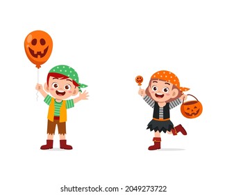 boy and girl celebrate halloween wear pirate costume