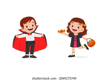 boy and girl celebrate halloween wear vampire costume