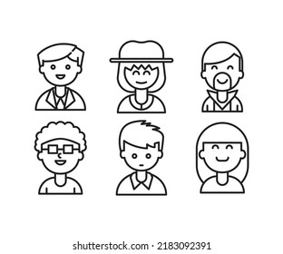 boy and girl characters and avatars set line illustration