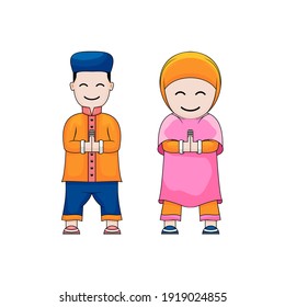 Personajes de chico y chica, con vector de diseño de concepto de Eid Day