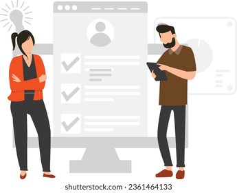 Boy and girl checking user file list.