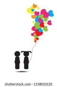 Boy and Girl Child Icon with love balloon for web site design  logo  app. Fun flat style EPS 10.