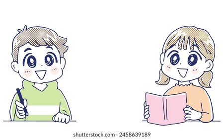Boy and girl child studying.