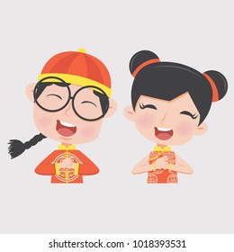 boy and girl in Chinese children Costume