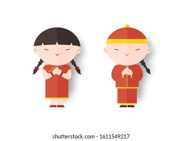 Boy and Girl in chinese costume for Chinese New Year.