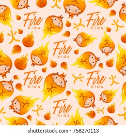 Boy and Girl in Chinese Five Elements Hat : Seamless Pattern : Vector Illustration