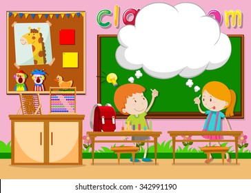 Boy and girl in the classroom illustration