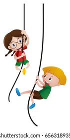 Boy And Girl Climbing Rope Illustration