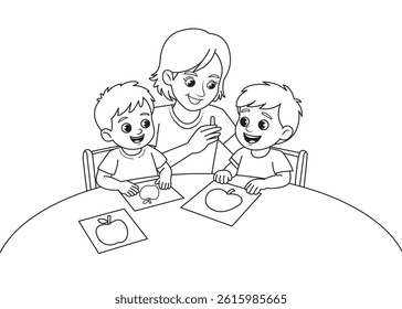 Boy and Girl Coloring, clip art, education, characters, desk, children, drawing, table, preschool, boy, girl, painting, activity, art, creativity, creative, flat,